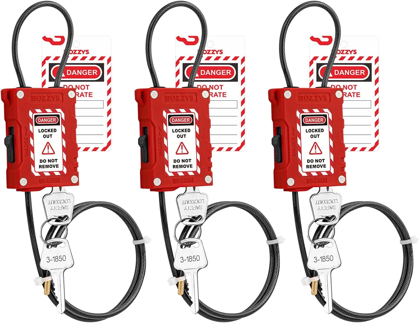 Lockout Tagout Cable Locks with 2 Keys | OSHA Compliant Adjustable 0.16"x31.5" PVC Steel Cable | for Valves, Panels & Machinery | Nylon PA66 Loto Padlock with Tags | 3 Pack