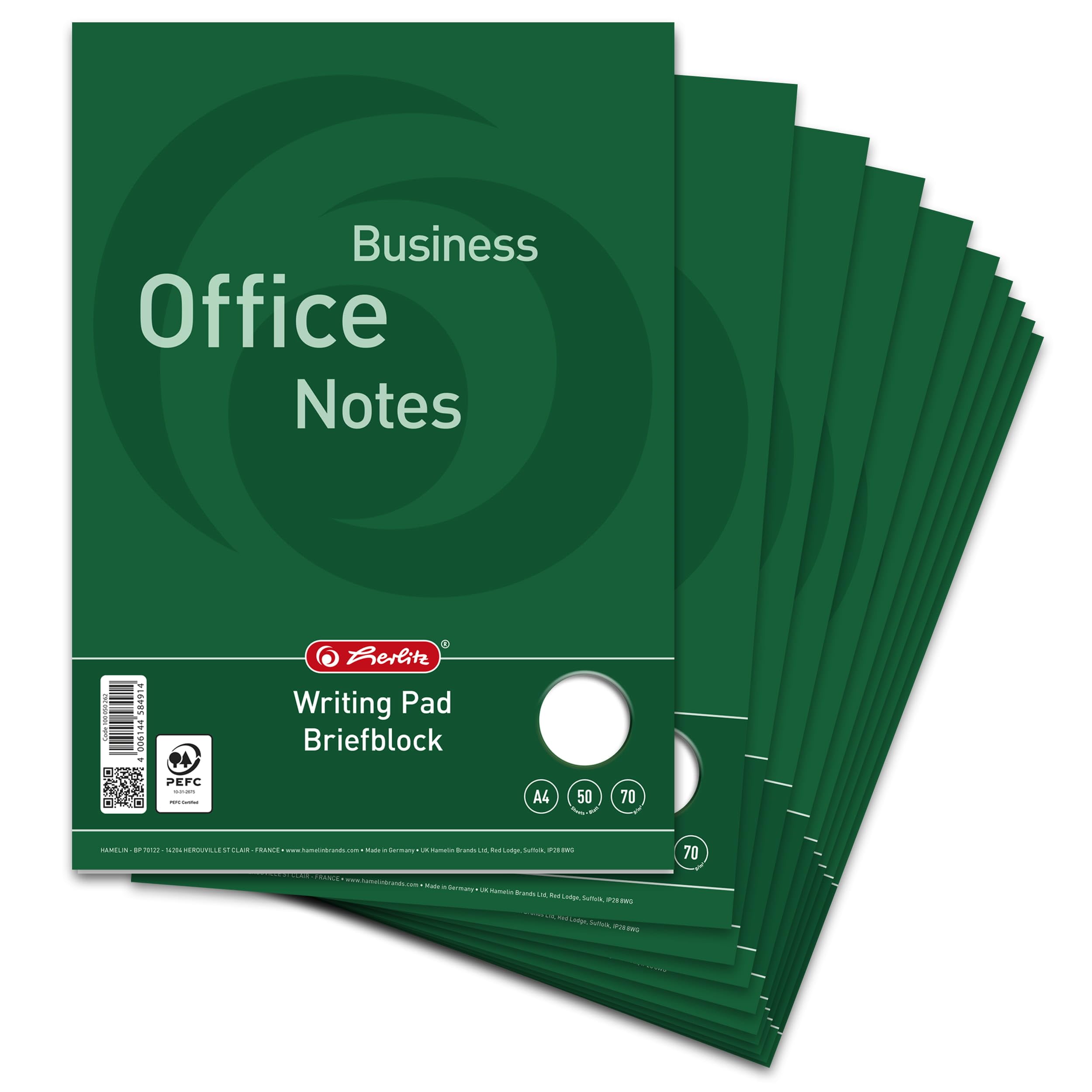 Landre Office Letter Pad, Pack of 10, DIN A4, Blank, 50 Sheets