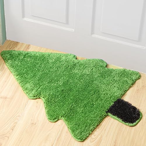 Tinideya Alfombra de baño de árbol de Navidad para niños, 28 x 20 pulgadas, tapete de baño para bañera, árbol de Navidad, tapete de baño verde,