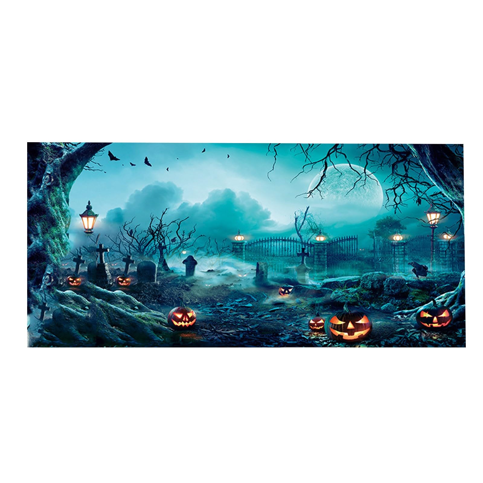 Cartel con logotipo de Halloween para colgar en el fondo de calabaza, murciélago, luna para decoración de fiesta de fondo de Halloween