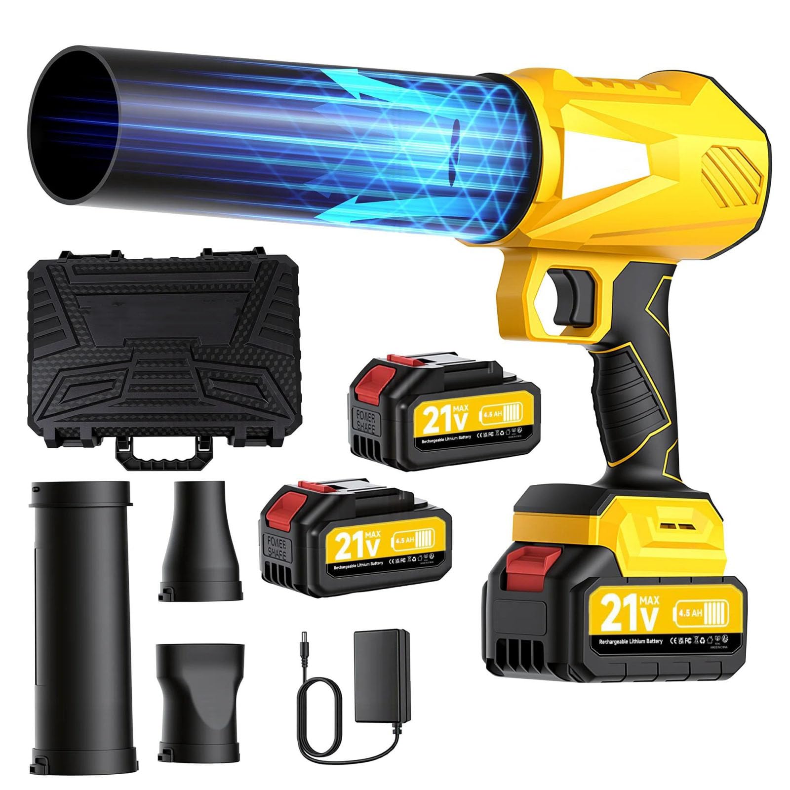 Soffiatore di Foglie Senza Fili, Soffiatore Turbo Jet, Soffiatore Portatile con 2 Batterie, per Pulizia del Patio, Foglie, Polvere