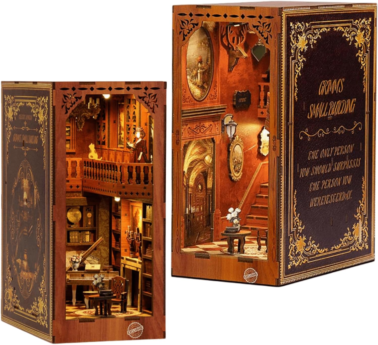 KingStora DIY Book Nook – Classical Piano Room Astronomy Bookends Kit Miniature Gothic House, 3D Puzzle for Adult (Piano Room)