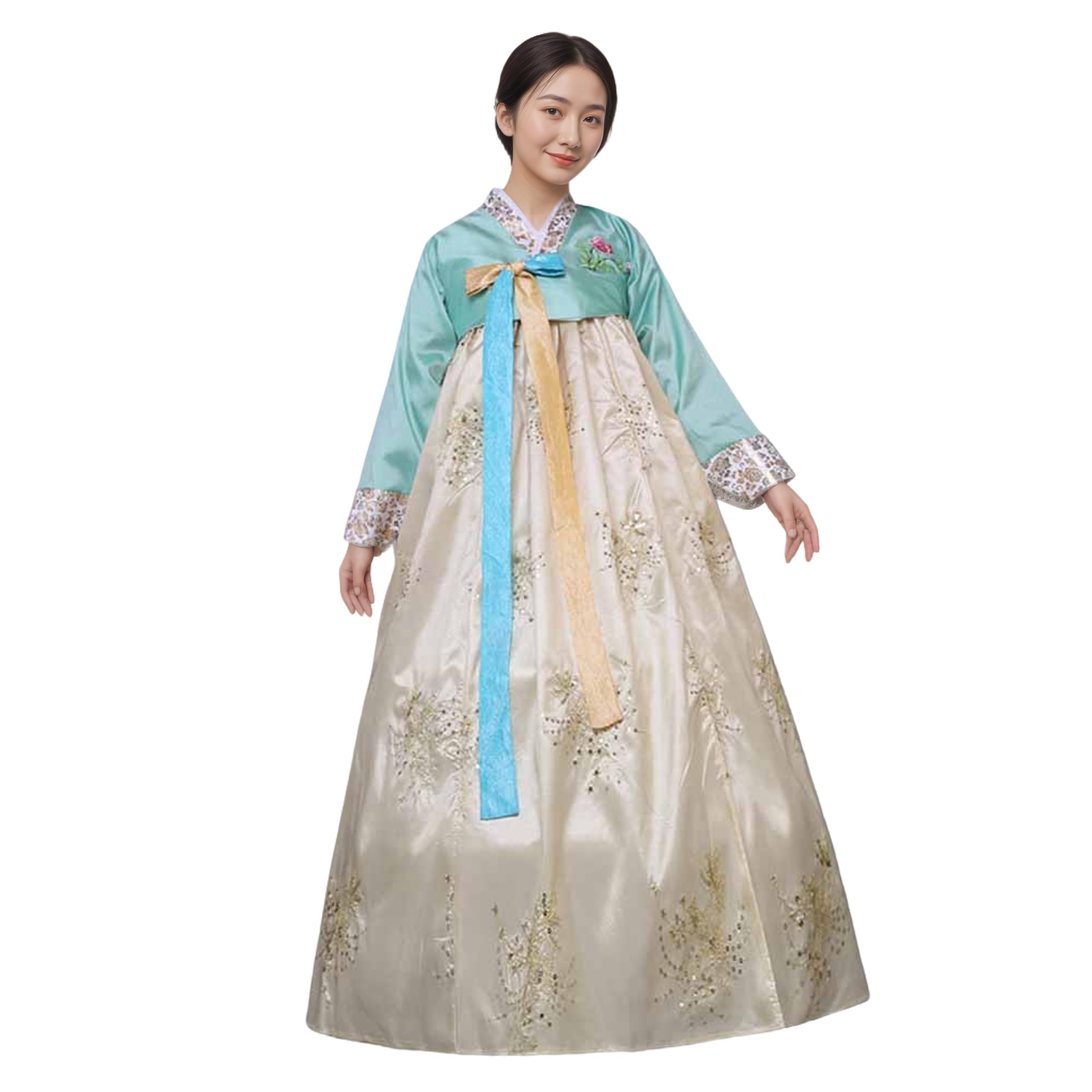 Hanbok tradicional coreano para mujer, vestido de manga larga con bordados florales