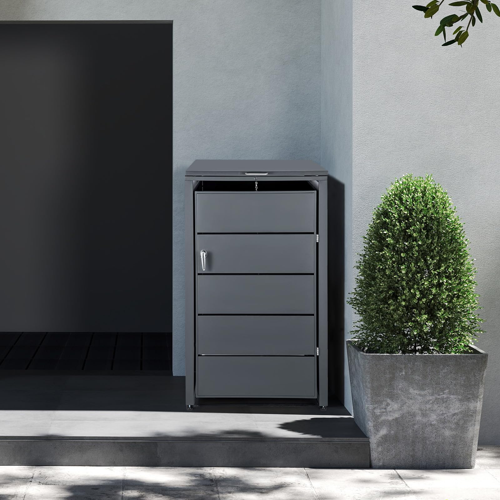 3er Mülltonnenbox für 240L Tonnen Müllcontainer für 3 Mülltonnenverkleidung mit Verschließbare Klappe abschließbar wetterfest Müllbox Tonnenhaus Abfallbox Abfallbehälter Gerätebox für Garten Einfahrt