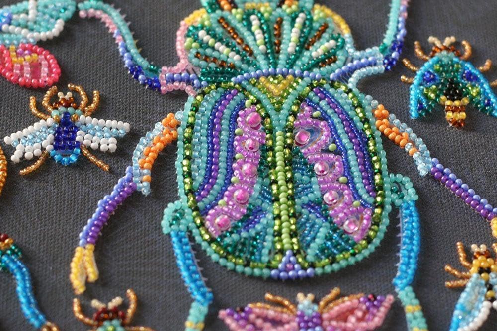 Wizardi Bead Embroidery Kit - Beetles. Colorful Beads, Beading Needles. DIY Kit. Embroidery for Beginners. Home Decor. AB-730 Abris Art