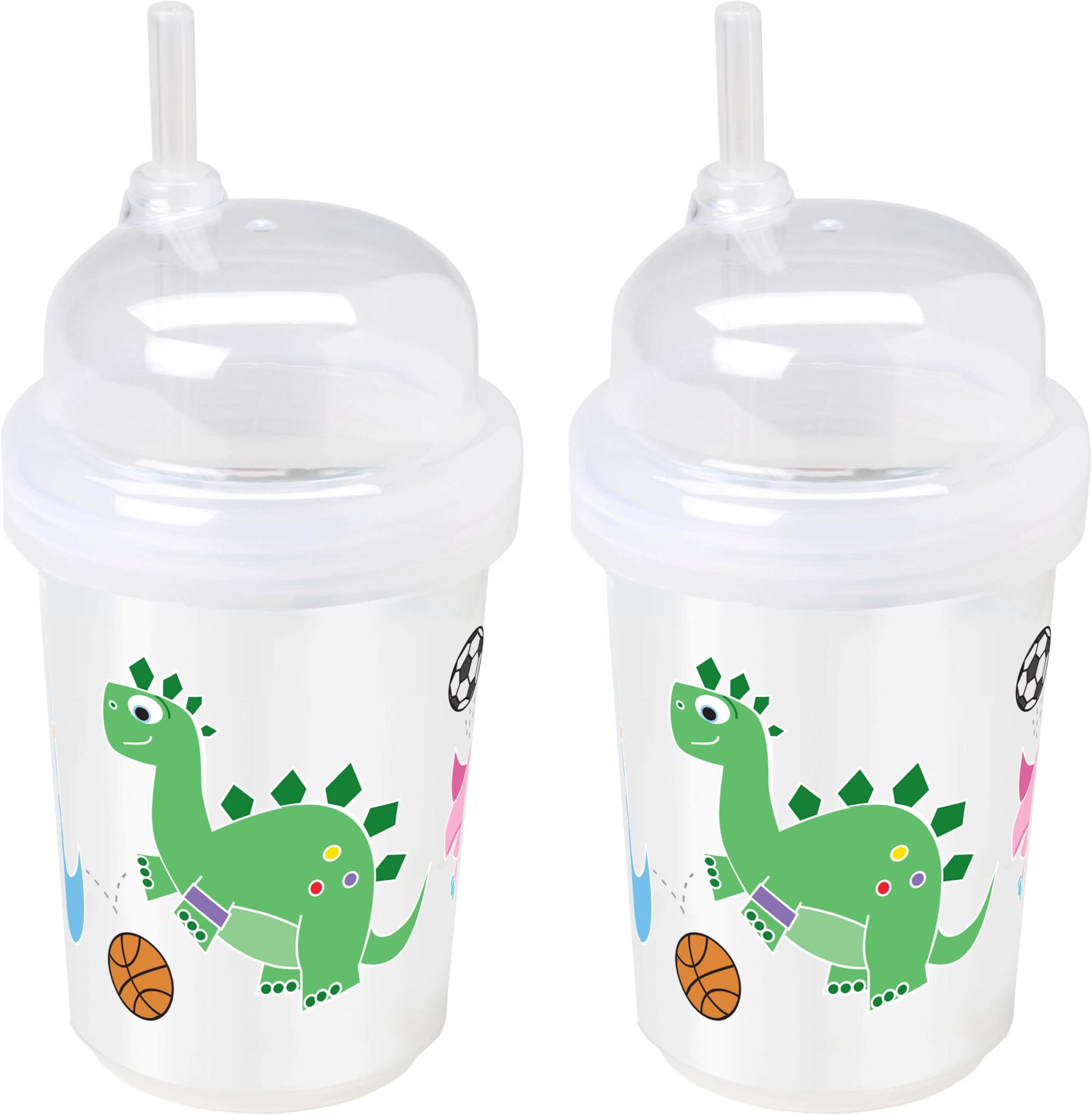 nuSpin Kids8 oz Zoomi Straw Sippy Cup, Sports Dinosaurs Style, 2 Pack