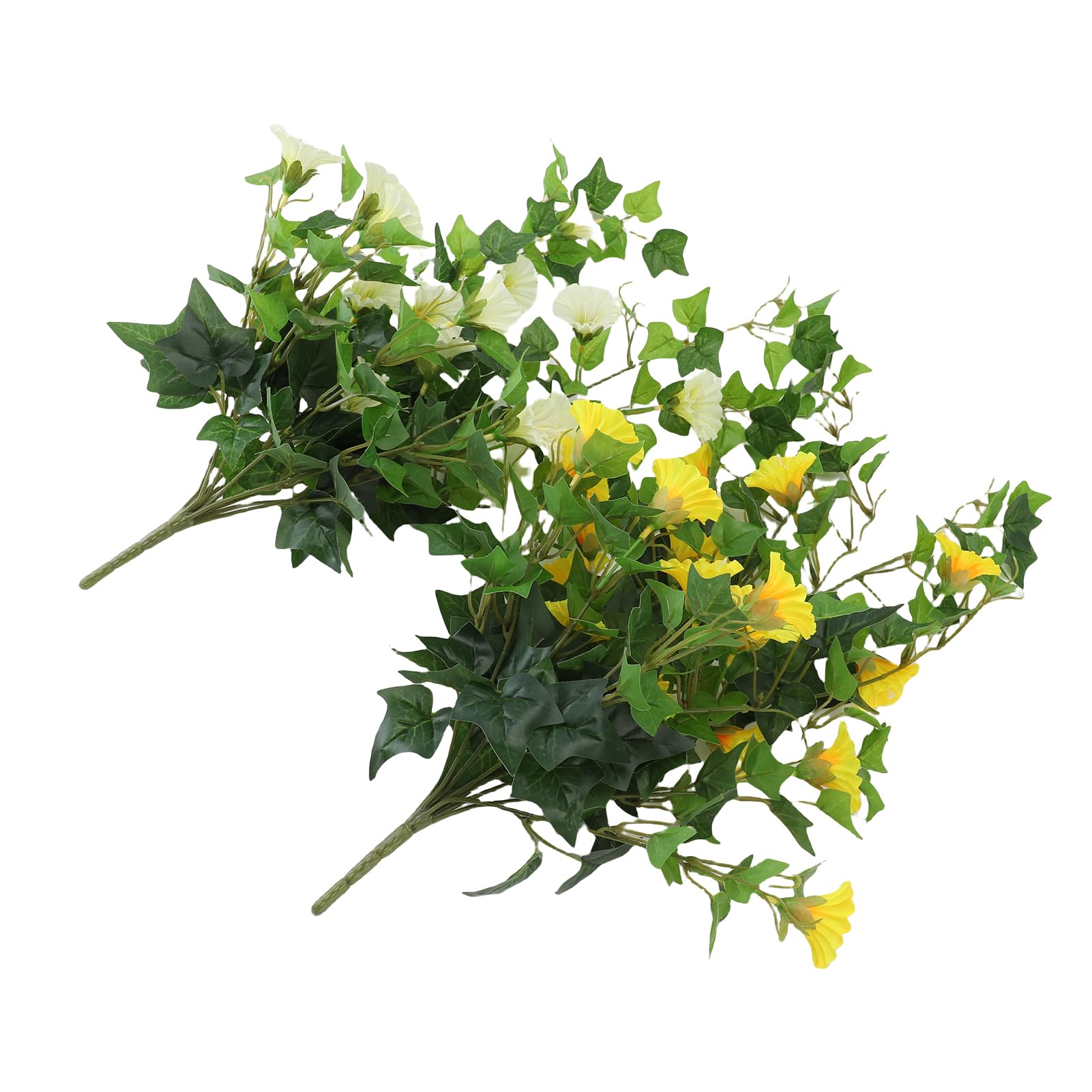 Cocoarm Sztuczna Girlanda z Kwiatów Tkanina i Plastik Sztuczna Wisząca Morning Glory 50 Cm Gradalne Płatki Kształtowane Winorośle na Wesele Patio Balkon Dekoracja ścienna (Biało żółty)