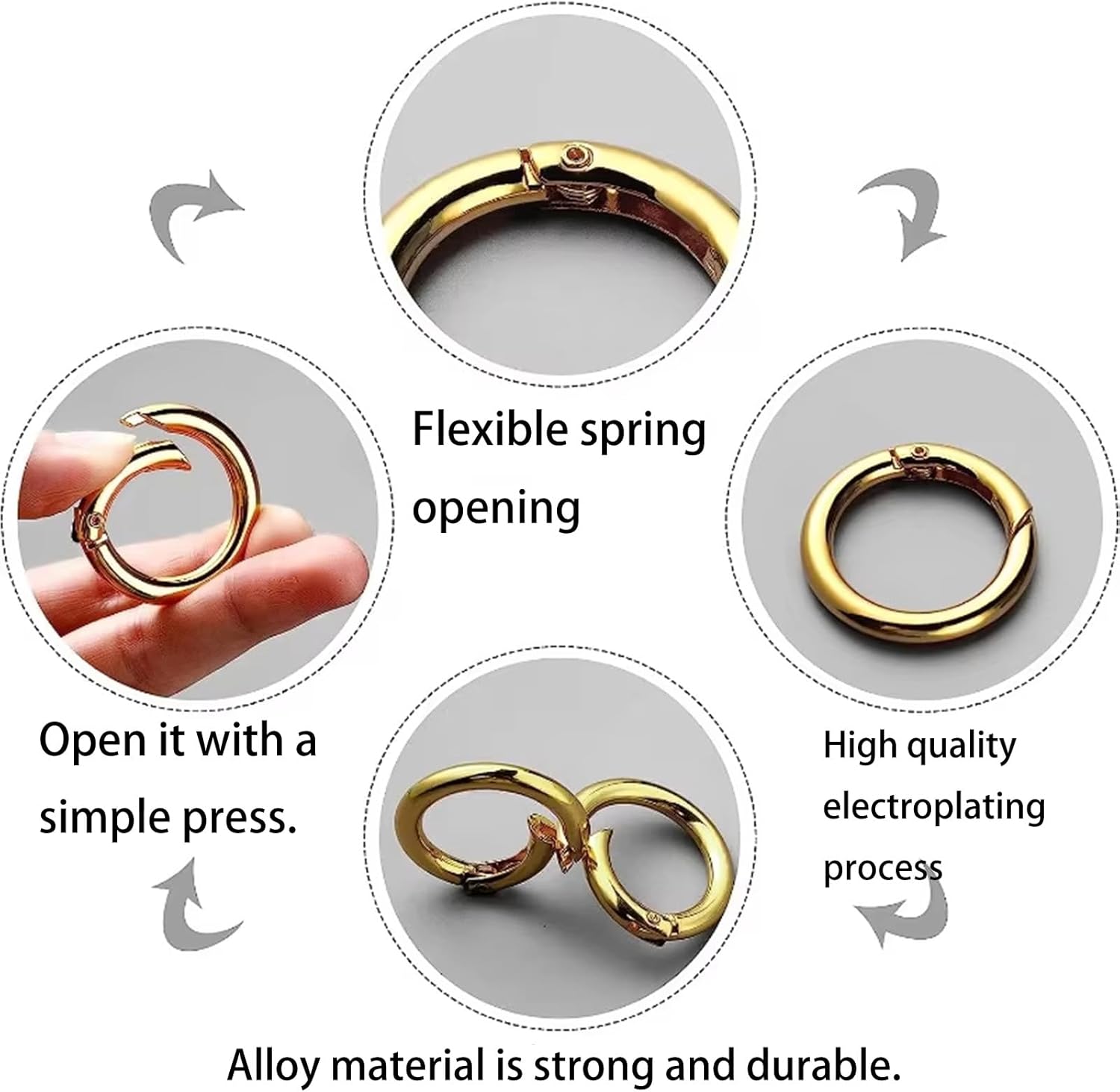 8pcs Spring O Ring, Spring O Rings Snap zinc Alloy Round Carabiner Keyrings Four Sizes are Suitable for Bags, Key Rings, Wallets and Handbags.wurenji (Gun Black) - Image 3