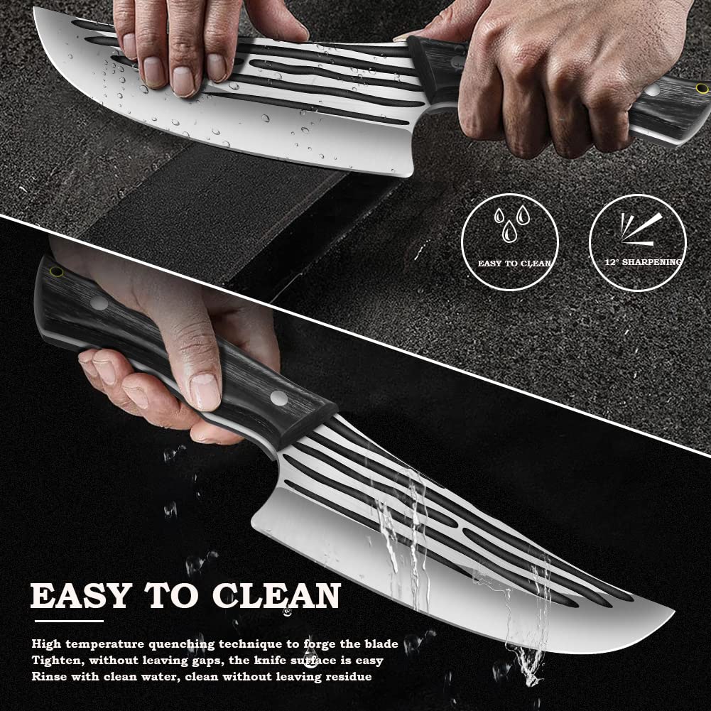 Home Safety Coltello da Macellaio, Coltello da Cucina Professionale 17cm per Disossare Forgiato a Mano per Carne Verdure Coltello per Grigliare all'aperto con Manico Ergonomico in Legno