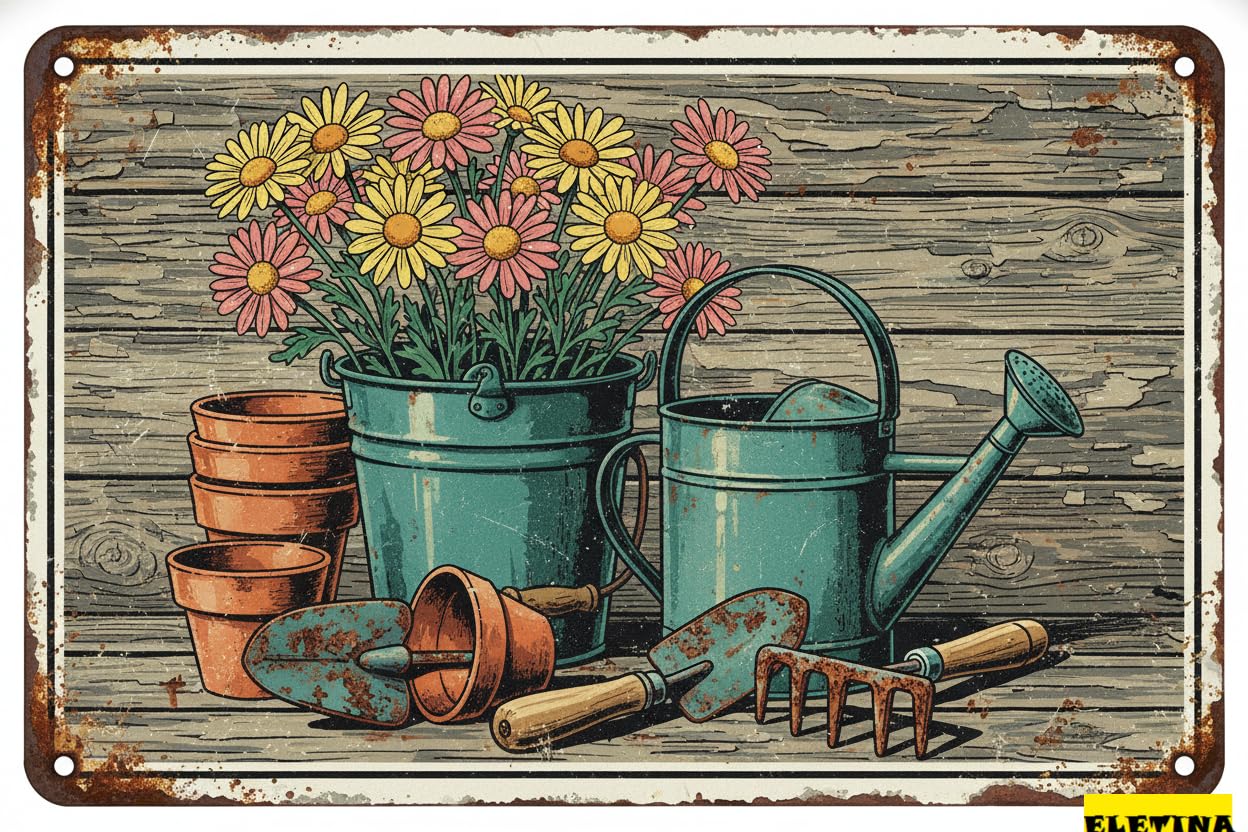 Flower Garden Daisy Wildflowers Tin Sign, 8x12 Inch