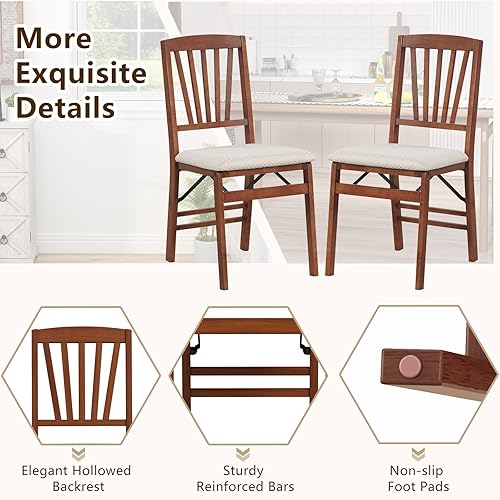 Miniatura 7 de COSTWAY Juego de 4 sillas plegables de comedor, sillas de comedor tapizadas de madera con asiento acolchado de tela, marco de madera maciza y