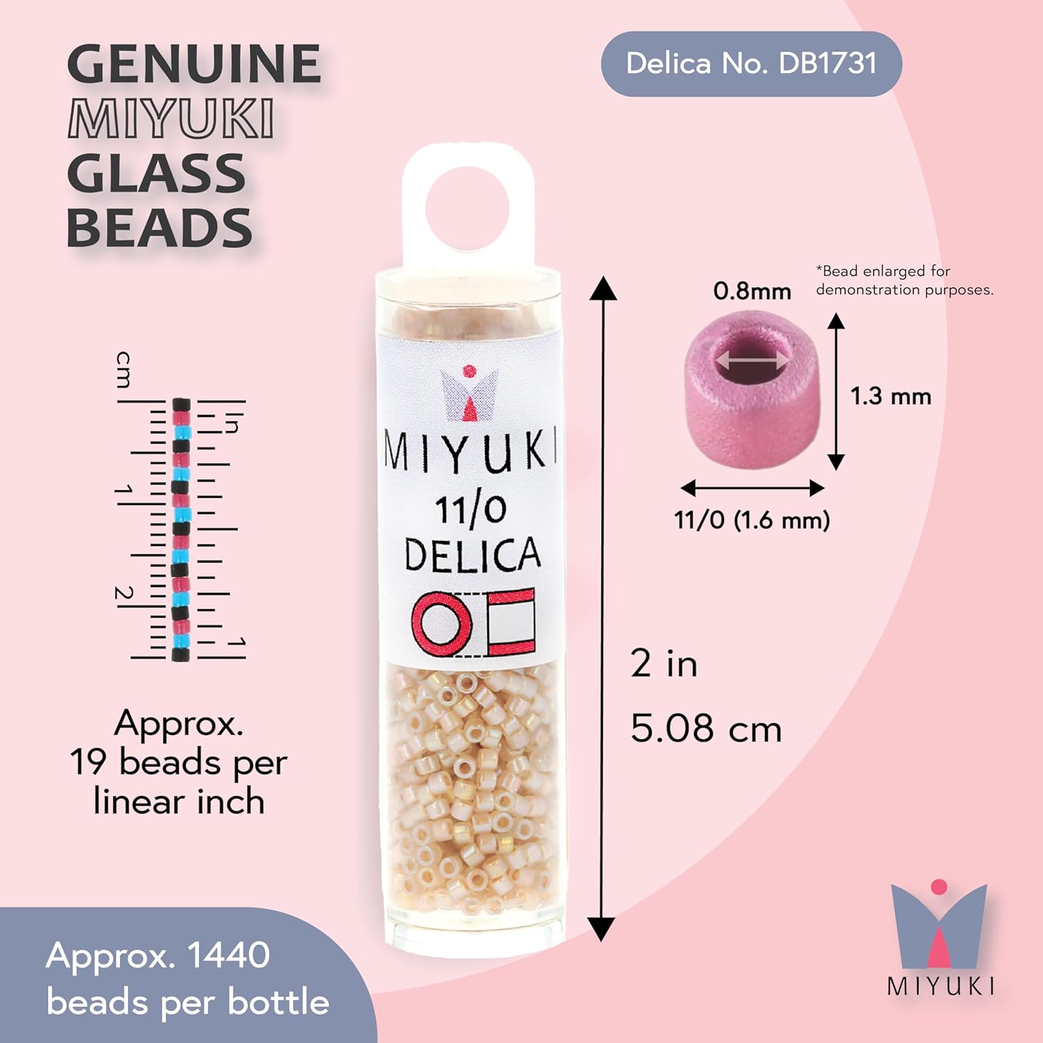 Miyuki Delica Seed Beads – Size 11/0 (1.6 mm), DB1731, Beige Lined Opal TB, 7.2 g, Approx. 1440 Beads, Made in Japan - Image 3