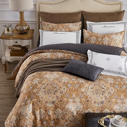 Juego de funda de edredón floral bohemio, tamaño King, juego de funda de edredón floral vintage, juego de funda de edredón suave y floral, colección