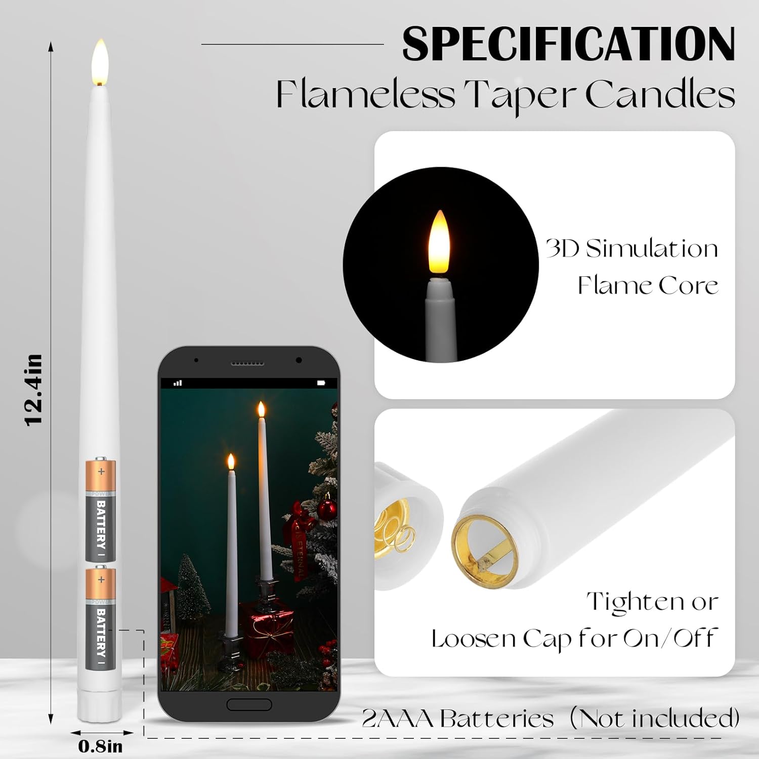 Baquler 50 Pcs 12.4 Inch Flameless Taper Candles Battery Operated Taper Candles Bulk LED Flickering Flameless Candlesticks Realistic Candle Lights for Home Dinner Wedding Church Christmas Decor 12.4 Inch 50