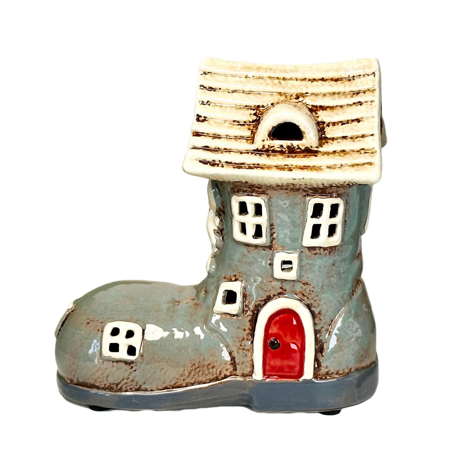 Darthome Grey Fairy Boot House Candle Holder 14X15x8cm Glazed Ceramic Tealight Decoration Sculpture
