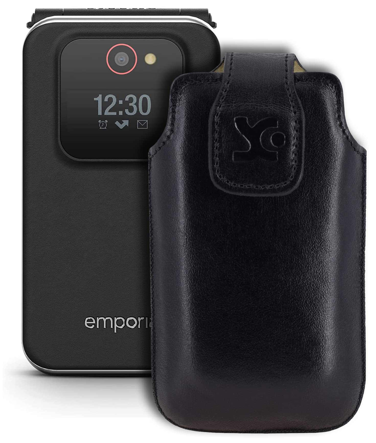 Suncase Original Tasche kompatibel mit Emporia Joy LTE Hülle Leder Etui Handytasche Ledertasche Schutzhülle Case in schwarz