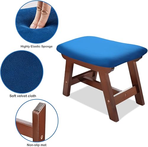 Miniatura 4 de Ablon Taburete pequeño otomano, diseño de madera maciza para mayor comodidad y estilo, para sala de estar, dormitorio y oficina..
