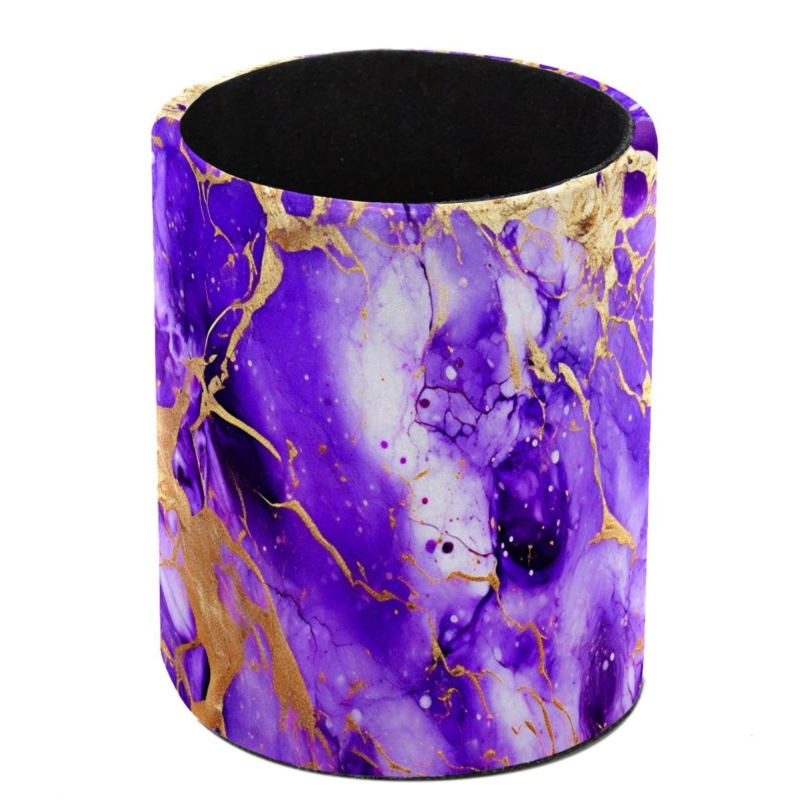 HEOEH Purple Marble Pen Holder for Desk, PU Leather Pencil Holder Pen Cup Marker Holder Makeup Brush Holders, Desk Accessories & Workspace Organizers for Home, Office