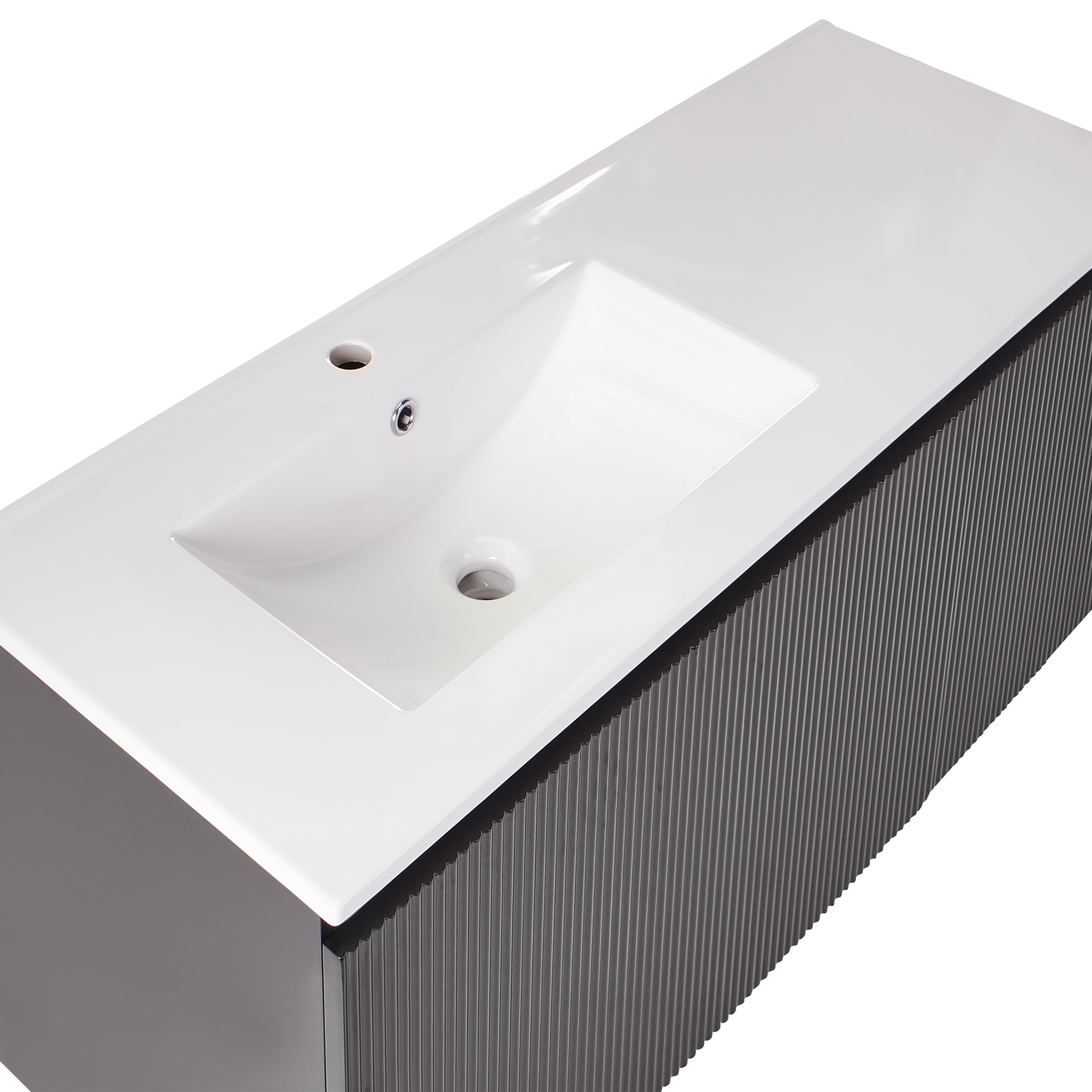 Beliani Mueble de baño suspendido con Lavabo de Madera sintética con almacenaje 100 cm Negro Tiete