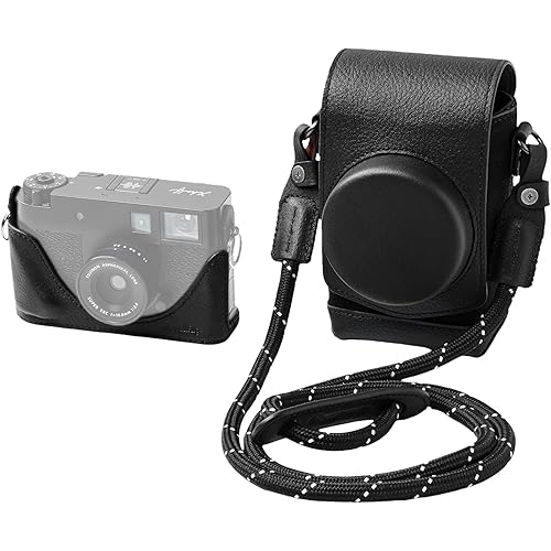 SMALLRIG Leather Case Kit for FUJIFILM X Half, Retro Style Full-Cover Carrying Bag with Half Leather Case, Built-in Card Pocket, Portable and Protecting with Woven Shoulder Strap (Black) - 5219