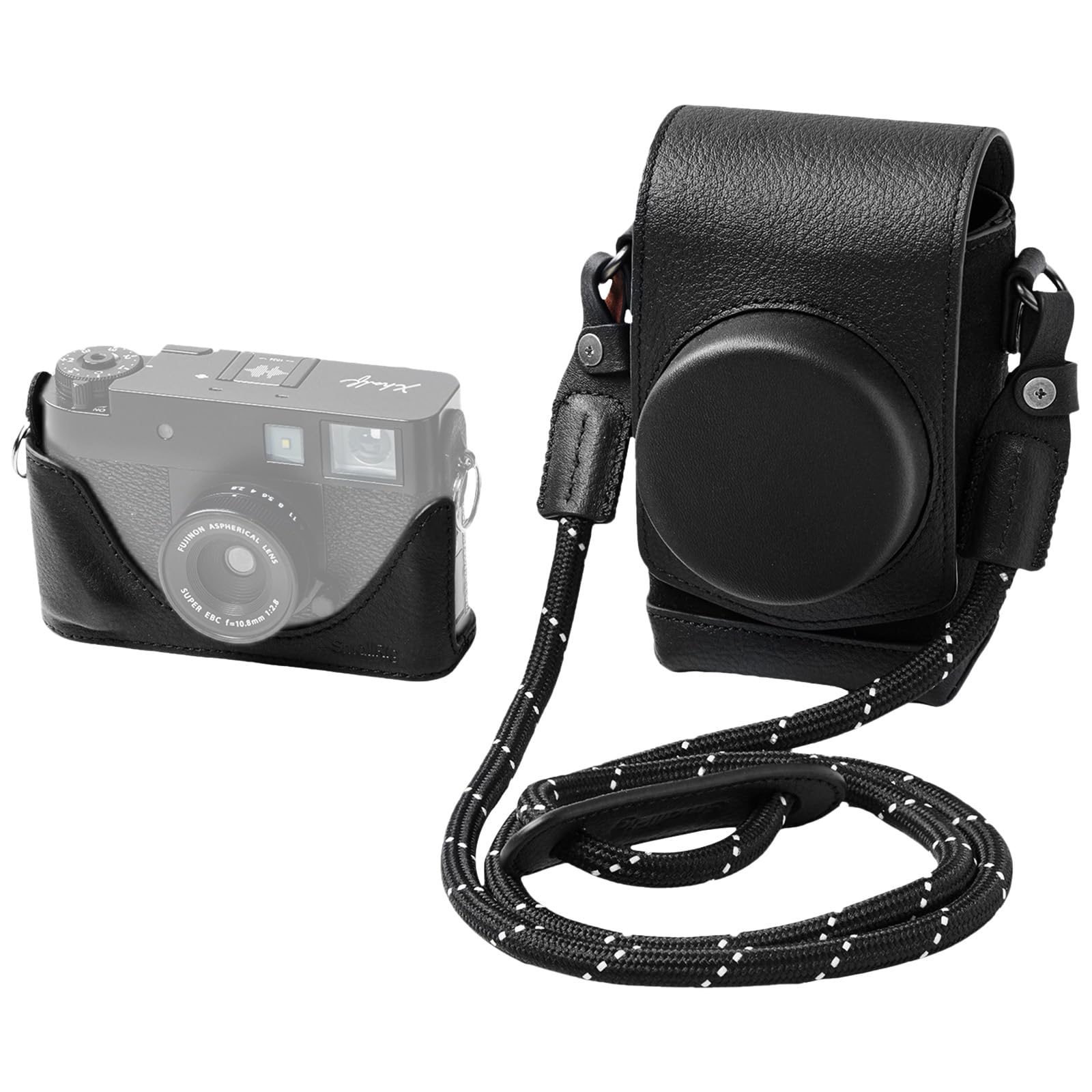 SMALLRIG Kit Retro para FUJIFILM X Half - Funda de Cuero Completa con Estuche Semi-Cuero, Bolsillo y Correa Tejida (Negro) - 5219