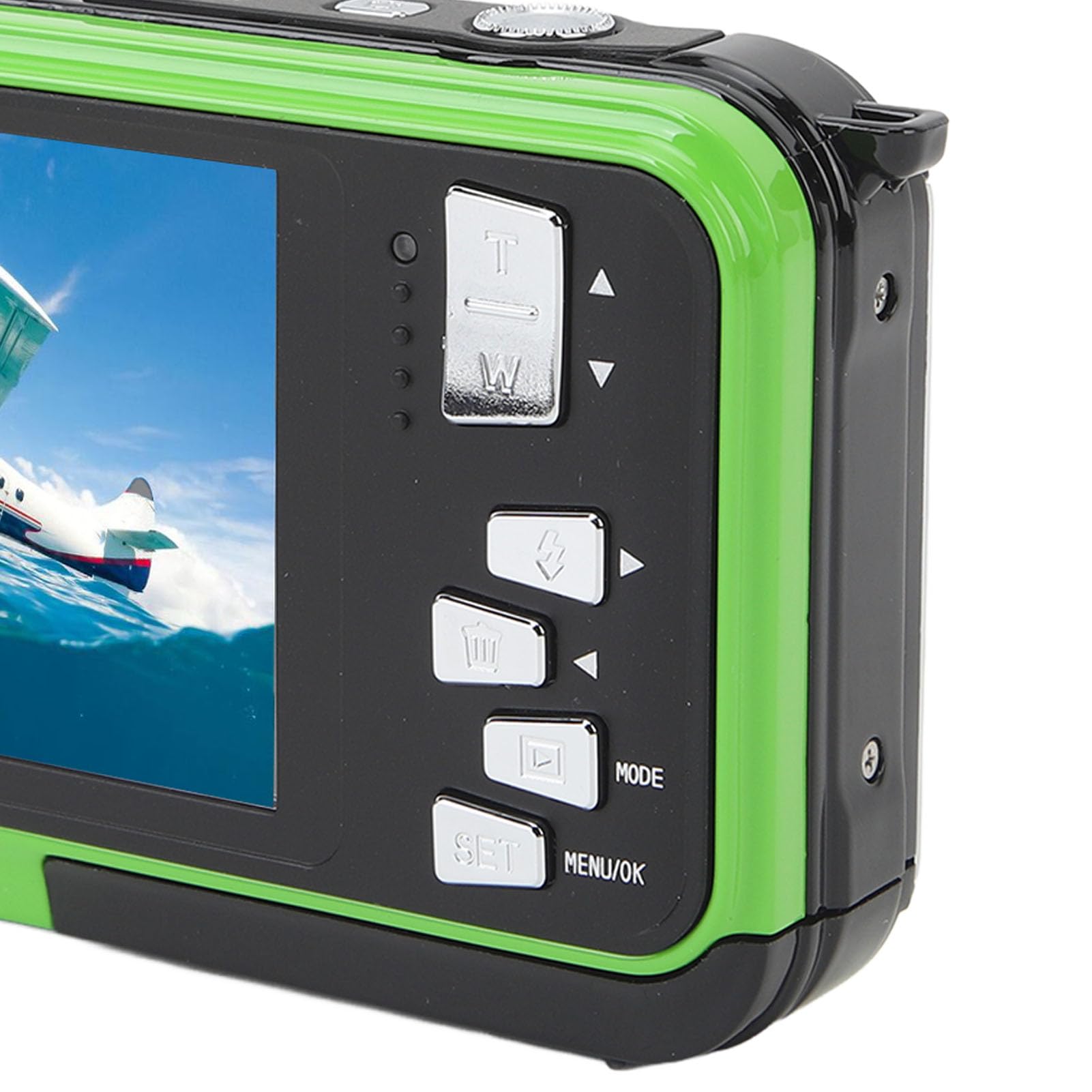 Appareil Photo Numérique Étanche Jectse, HD 48MP 2,7K 16X Zoom Numérique 10 Pieds Caméra Sous-Marine avec Selfie HD Double Écran, Appareil Photo Portable Vert USB Étanche