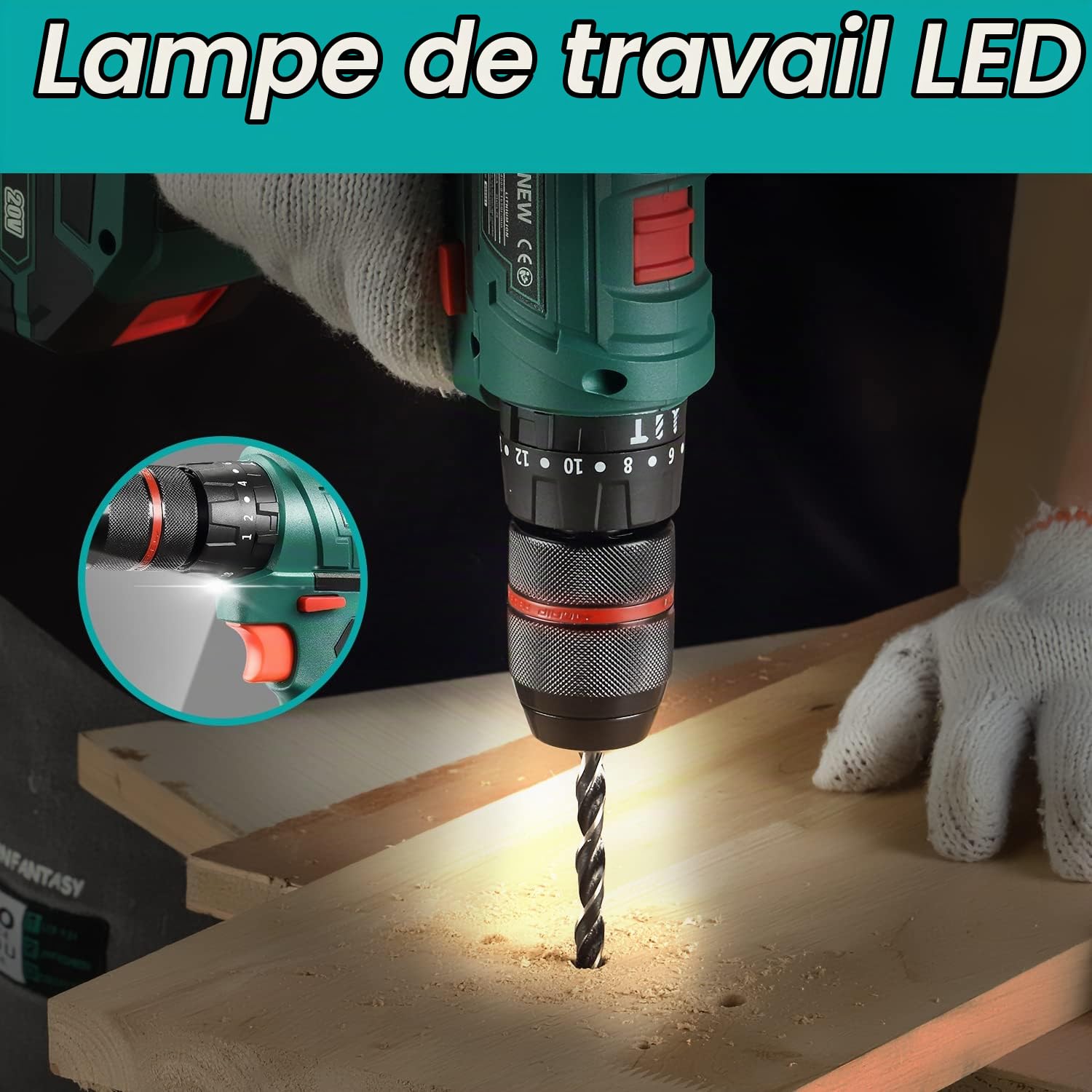 Perceuse à Percussion, STANEW QW Perceuse-Visseuse sans fil 2 batteries Li ion 20V, Couple 18+3, avec 2 Batterie et Chargeur ST-919