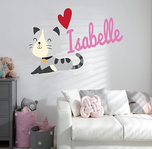 Calcomanía de pared con nombre personalizado, calcomanía decorativa de pared de gato, calcomanías de pared de gato, calcomanía para decoración del
