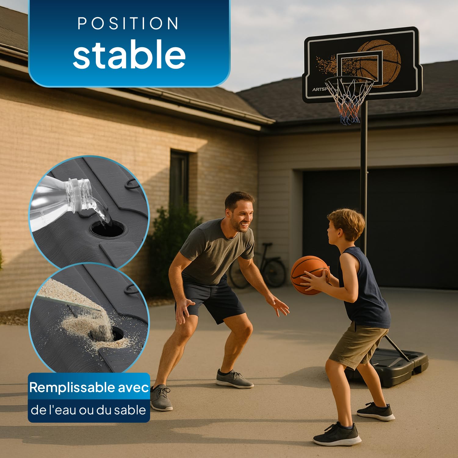 ArtSport Panier de Basket d'extérieur avec Pied et roulettes – Hauteur réglable de 255 à 305 cm Panier Adulte Enfant Support de Basket Noir