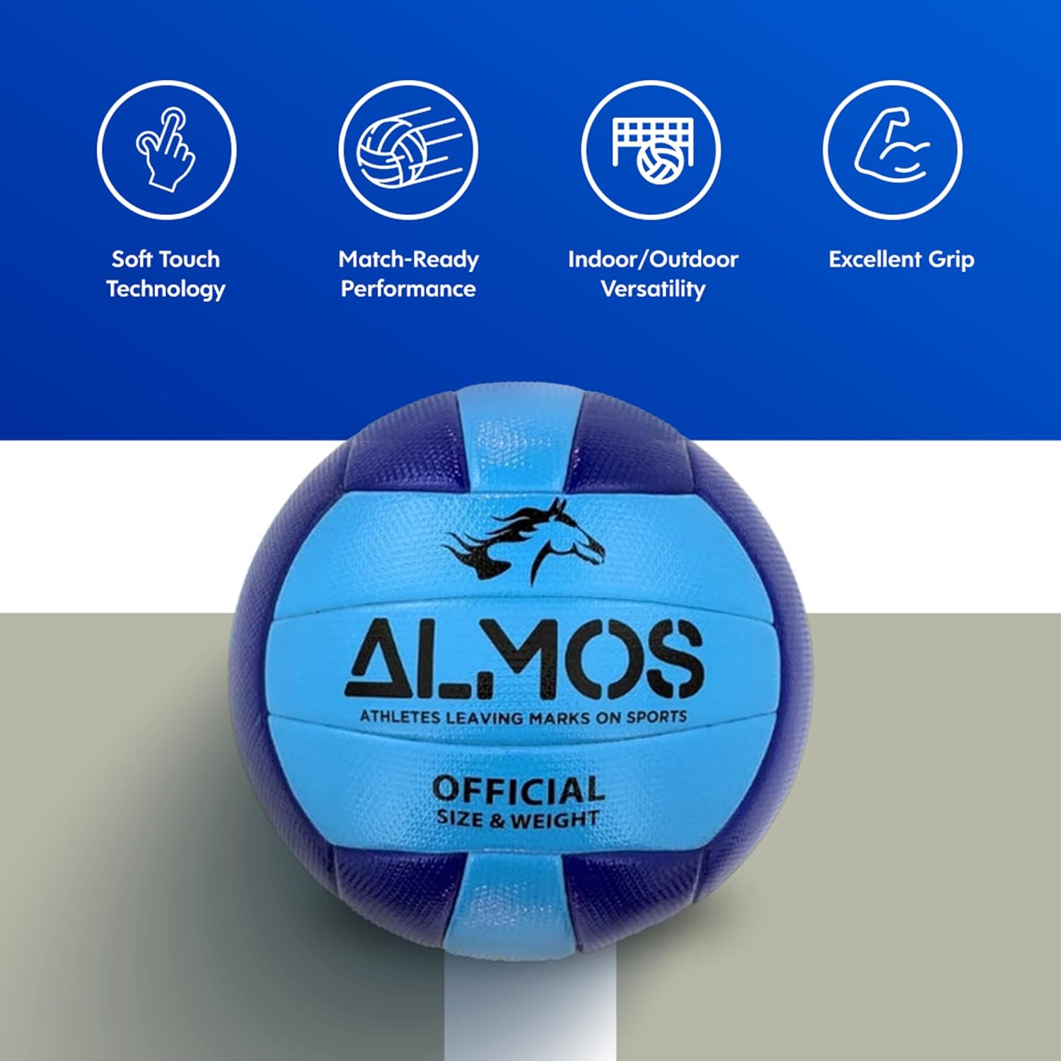 Almos Soft Indoor Volleyball for Match & Practice, Indoor & Outdoor Blue Volleyball Ball for Beach Play, Offiial Match Weight 18 Panel with Fabric Wrapped Butyl for Women, Men & Youth Juniors (Adult) - Image 3