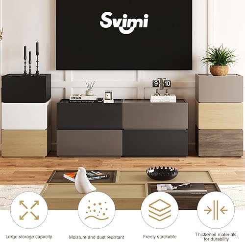 Miniatura 7 de Cajones de almacenamiento apilables, organizador de almacenamiento de cajones de madera, mesitas de noche modernas con cajones de madera, gabinete