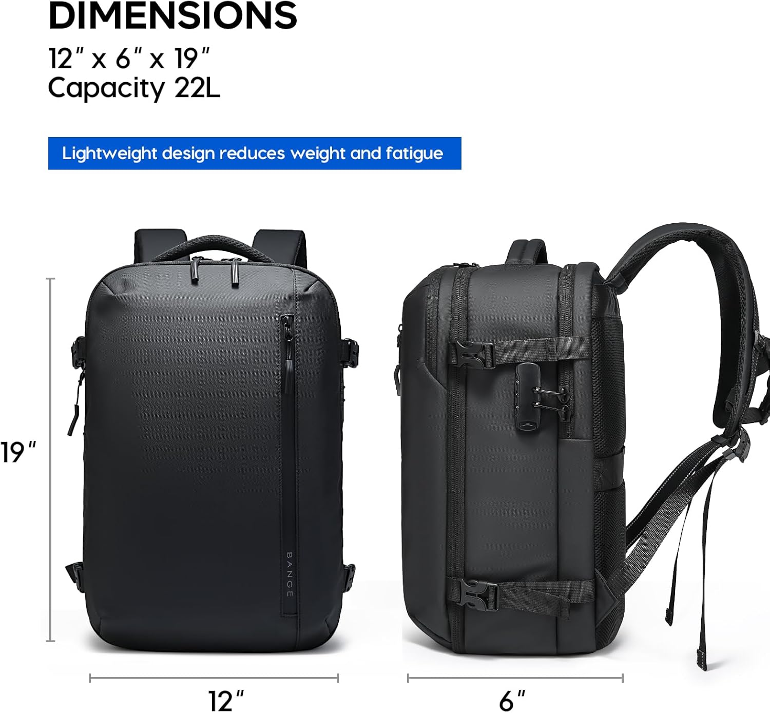 BANGE Travel Backpack with 15.6 Inch Laptop Compartment & TSA Lock for Men and Women, Water-Resistant Large Carry-On, Flight Approved,Black - Image 4