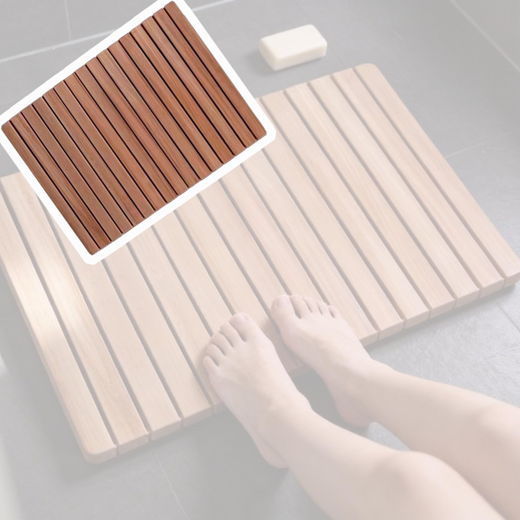 Square Teak Shower Mat, Waterproof Wood Bath Mat With Non-Slip Feet For Pool/Bathroom Floor/Indoor And Outdoor Use, Easy To Clean And Maintain(W L 40cm X 60cm)
