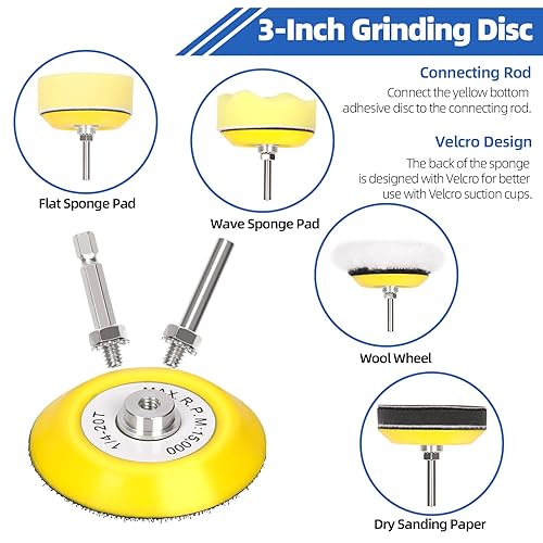 Miniatura 4 de Glarks 109 discos de lijado de 3 pulgadas, papel de lija húmedo y seco de grano 80-5000 con placa de respaldo de vástago de 1/4 pulgadas y