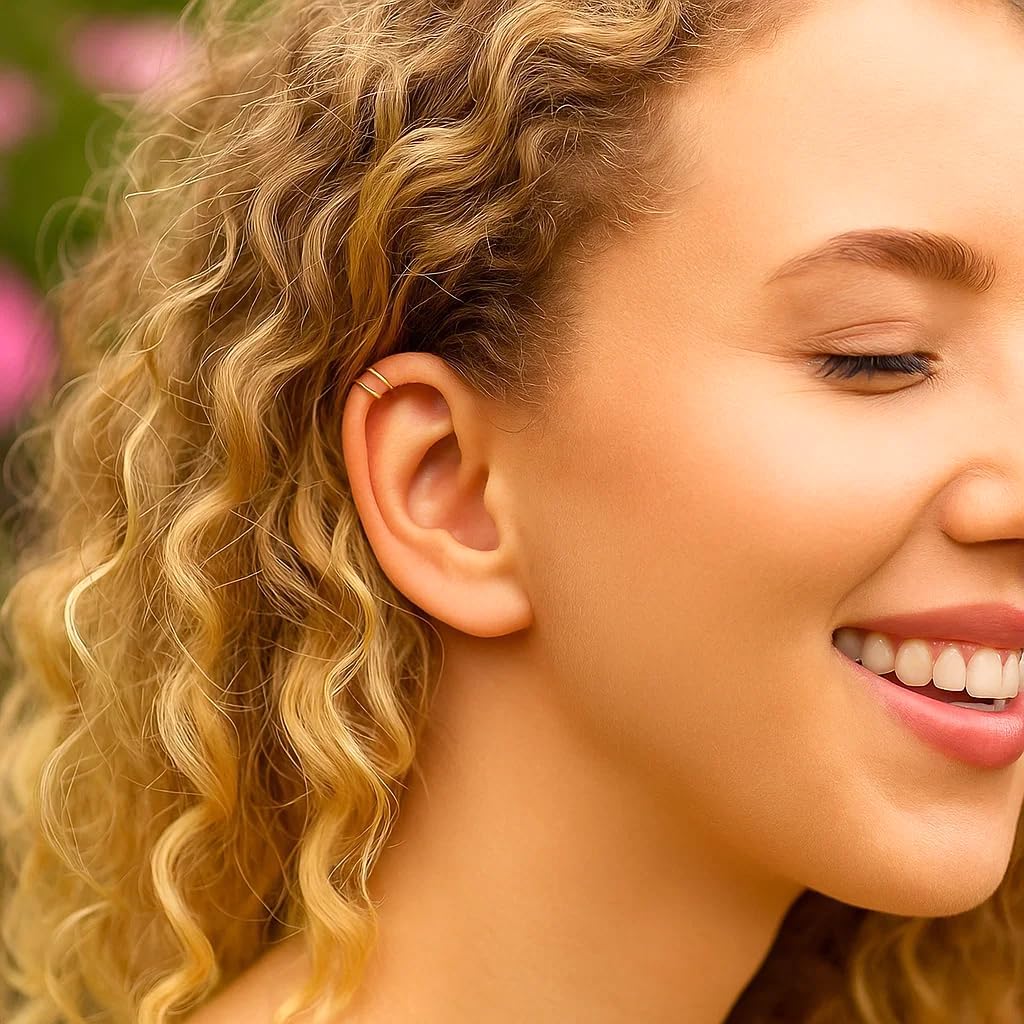 Gold Ear Cuff – Handmade Minimalist Fake Helix Cartilage Earring, No Piercing Needed – 0.7mm Gauge Thin Clip-On Goldfield Ear Cuff for Everyday Wear - Image 2