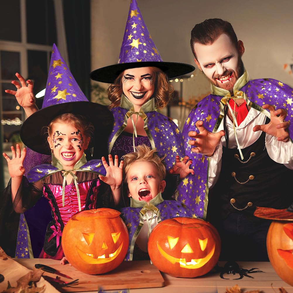 Kinder Halloween Kostüm, Zauberer Kostüm Kinder, Wizard Cape Witch Umhang mit Hut, Kinderkostüm Hexenhut Faschingskostüm für Karneval Fasching Cosplay Junge Mädchen
