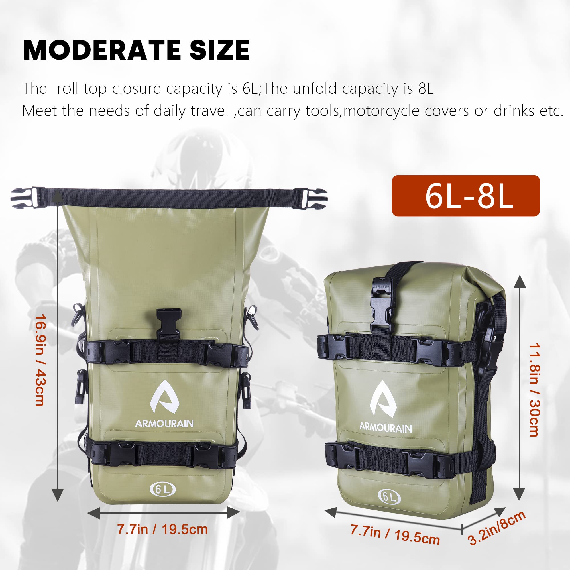 Borsa Paraurti Moto Impermeabile 6L 8L 15LBorse Moto Paramotore con Tracolla Moto Crash Bar Borse Laterali Impermeabili Strumenti Equitazione Accessori(6L PVC Verde Militare)