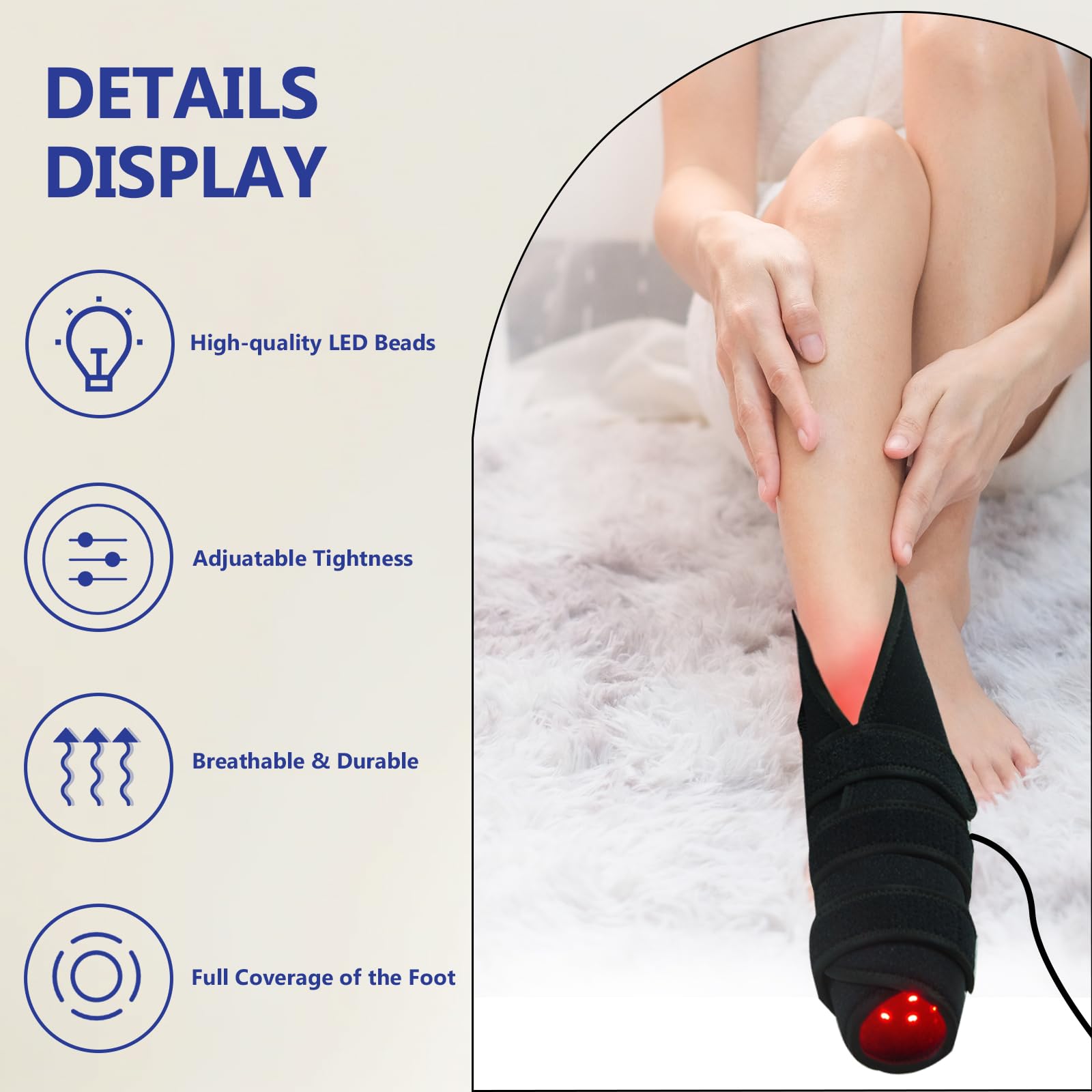 Hottoerak Lampe à lumière rouge sur pied, 165 LED 660 nm 850 nm lampe infrarouge | SBR Coussinet pour semelles et chevilles, 5 luminosité, 3 modes, minuterie 10/20/30 min