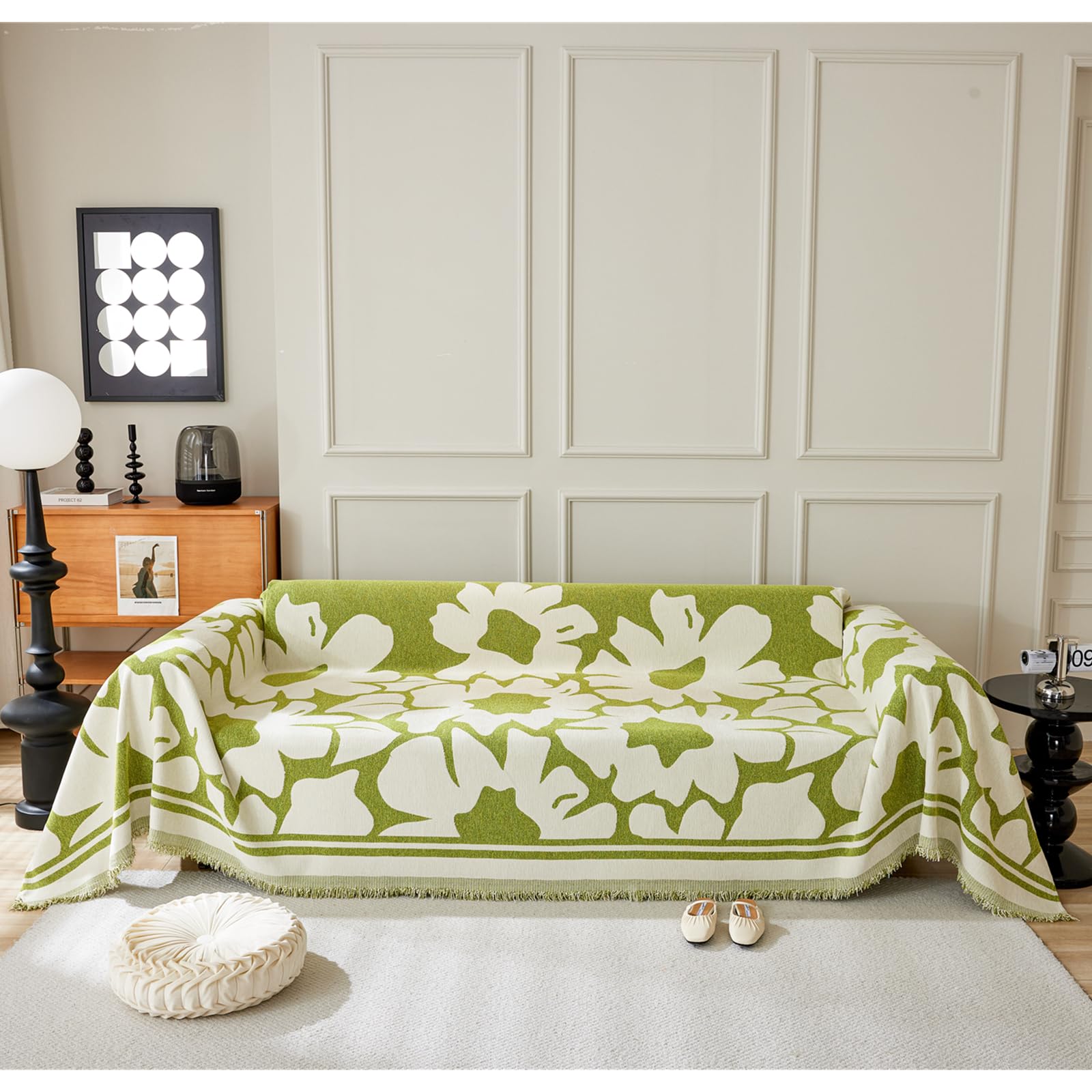 HNTYSM Nordic Floral Pattern Chenille Throws for Sofas Large, Soft Sofa Throws Sofa Cover 2 Seaters Assorted Size Sofa Protector Living Room Decoration Sofa Throw Blanket (180X150cm, green)