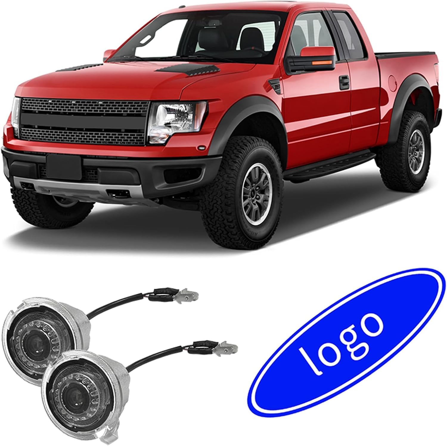 LED Willkommenslicht für Ford Foucs MK4 Mondeo MK5 Kuga MK3 Ecosport Galaxy Umfeldbeleuchtung Logo Laser Projektor, 2 Stk (Weiß + FD)