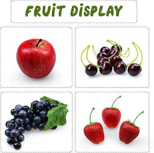 Miniatura 4 de Paquete de 16 frutas falsas, frutas artificiales para decoración de cocina y hogar, frutas para decoración de mesa de comedor, manzana, melocotón,