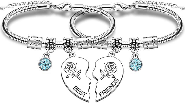TTOVEN Best Friend Bracelet 2 Pcs Friend Gifts Friendship Gifts Stainless Steel Heart Pendant Bangle for Her Graduation Birthday Wedding Christmas Gifts
