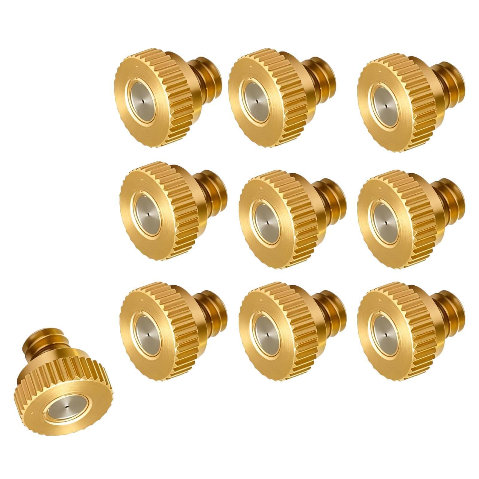 TQNVCKFP 10/24 Screw Thread Brass Misting Nozzle Low Pressure Atomizing Mist Nozzle for Outdoor Cooling System 10 Pieces aperture0.5mm