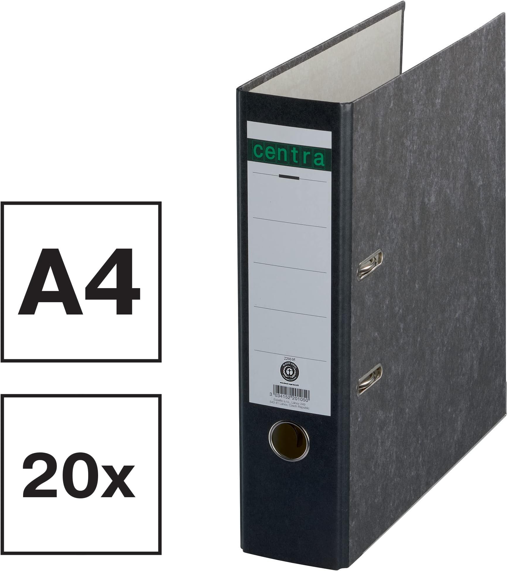 Centra A4 80mm Lever Arch File - Black (Pack of 20)