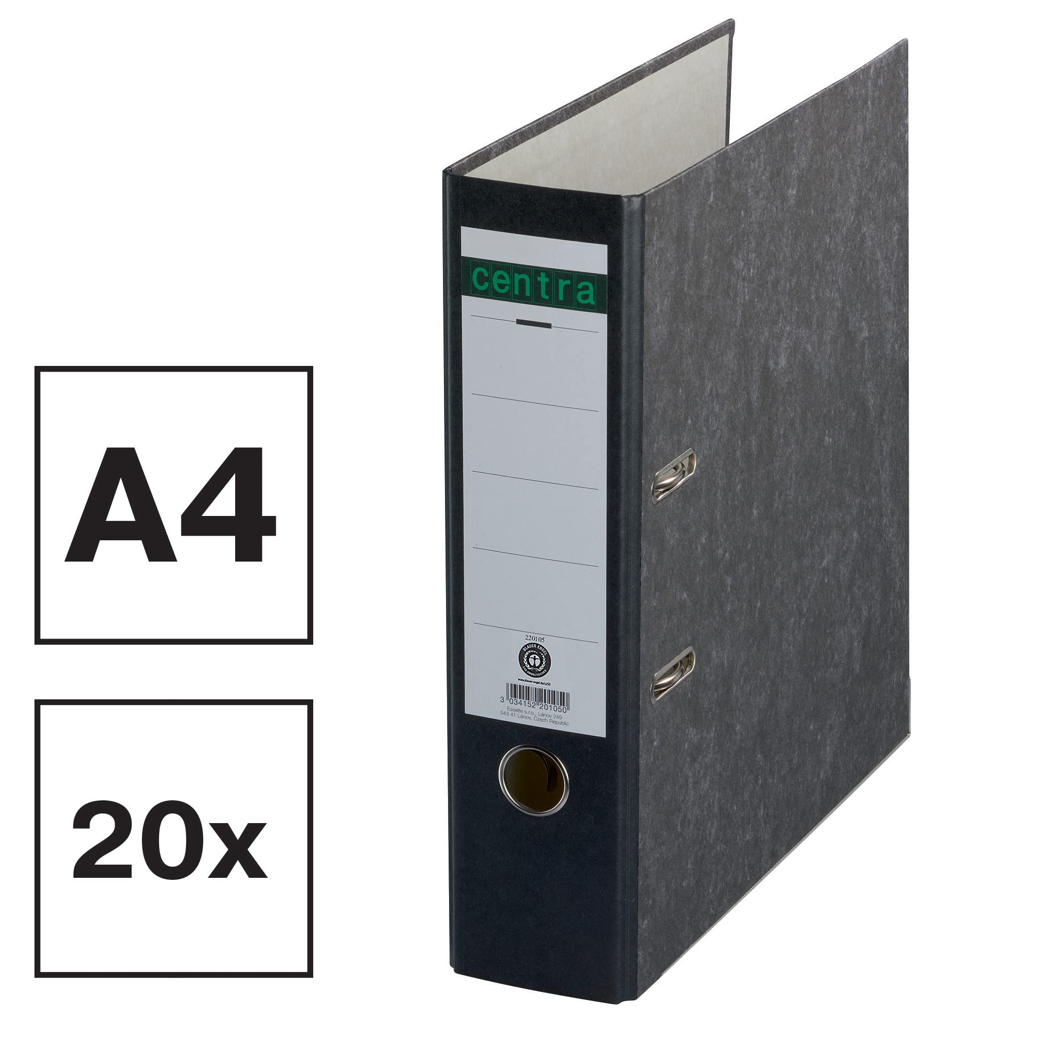 Centra A4 80mm Lever Arch File - Black (Pack of 20)