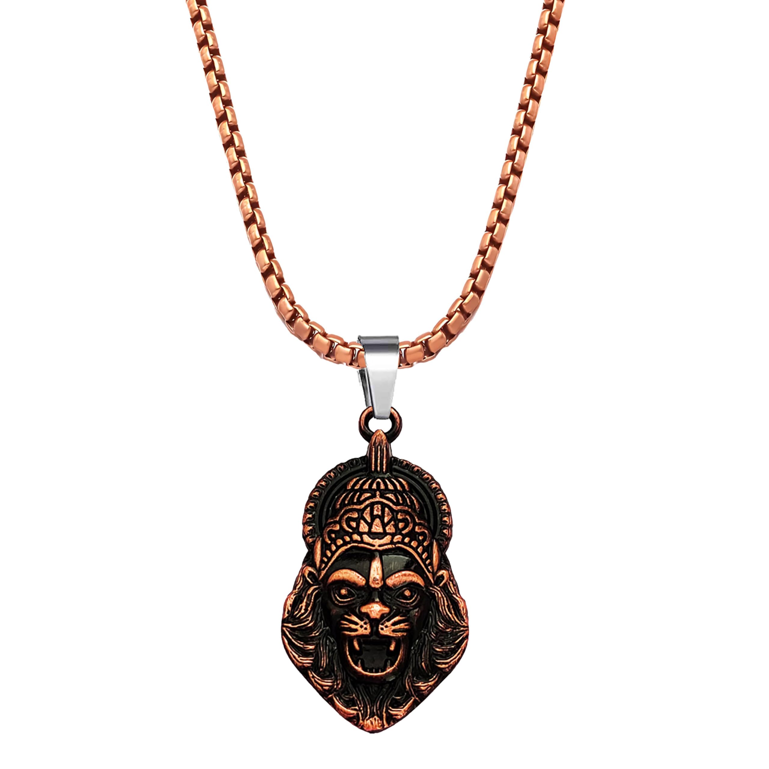 Narasimha Metal Pendant With 22 Inch Box Stainless Steel Chain | Lord Narshinha Trident Necklace | Hindu Religious Jewelry for Men & Women