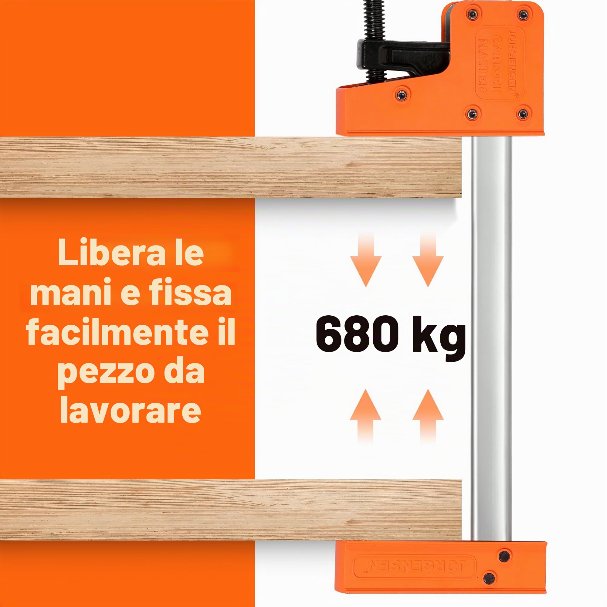 JORGENSEN Profi Morsetti da Falegname 2 Pezzi Serraggio 680 kg, 2-in-1 Set di Morsetti per Legno a sgancio rapido da 600mm, Morsetti a barra Fissaggio del Legno con una Sola Mano