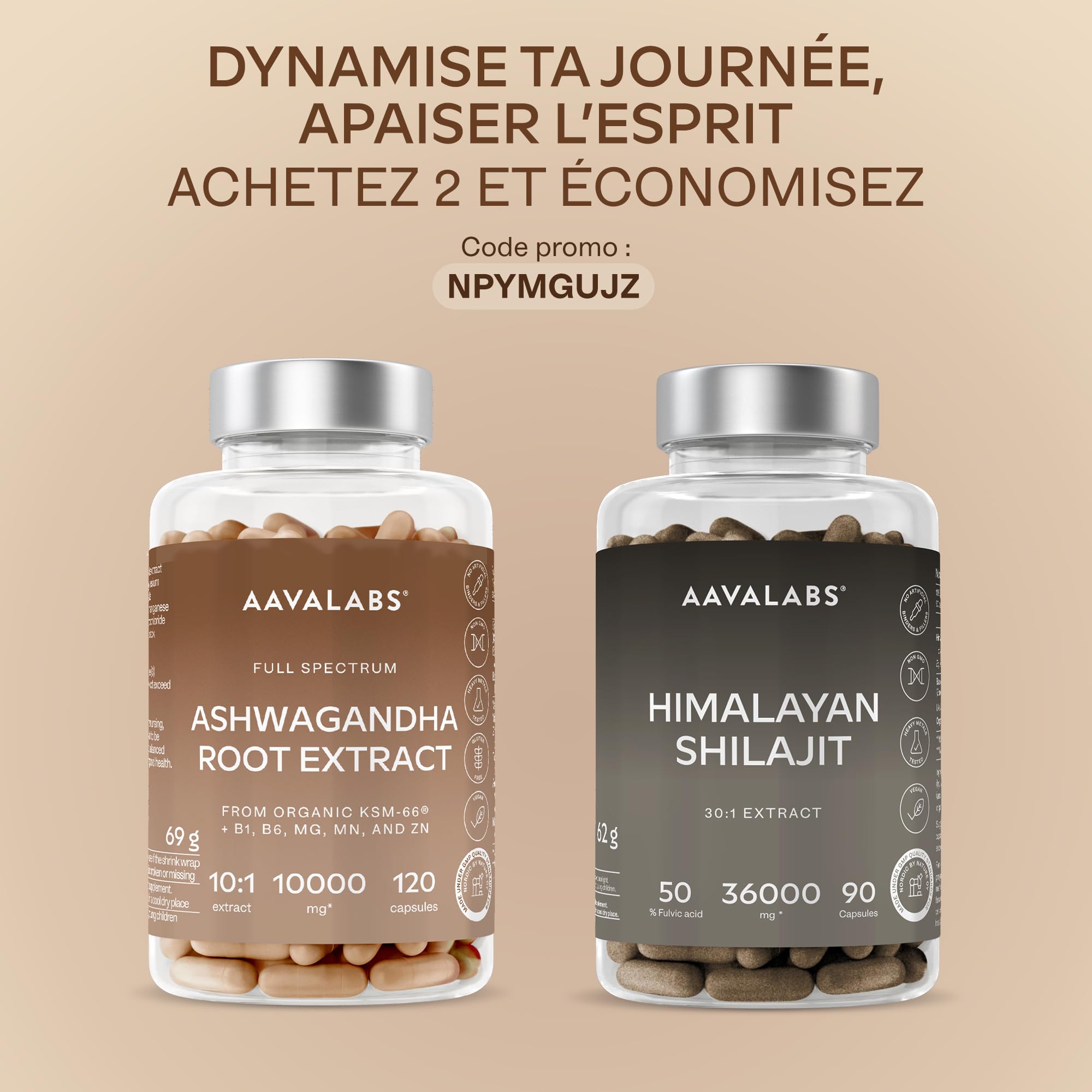 Ashwagandha KSM-66 Bio 10000mg, Vitamine B6, B1, Zinc, Magnesium, Manganese - Extrait de Racine Ashwagandha Bio 10:1, Poivre Noir - Ashwaganda (Ginseng indien) Extra Fort 5% Withanolides - 120 Gélules