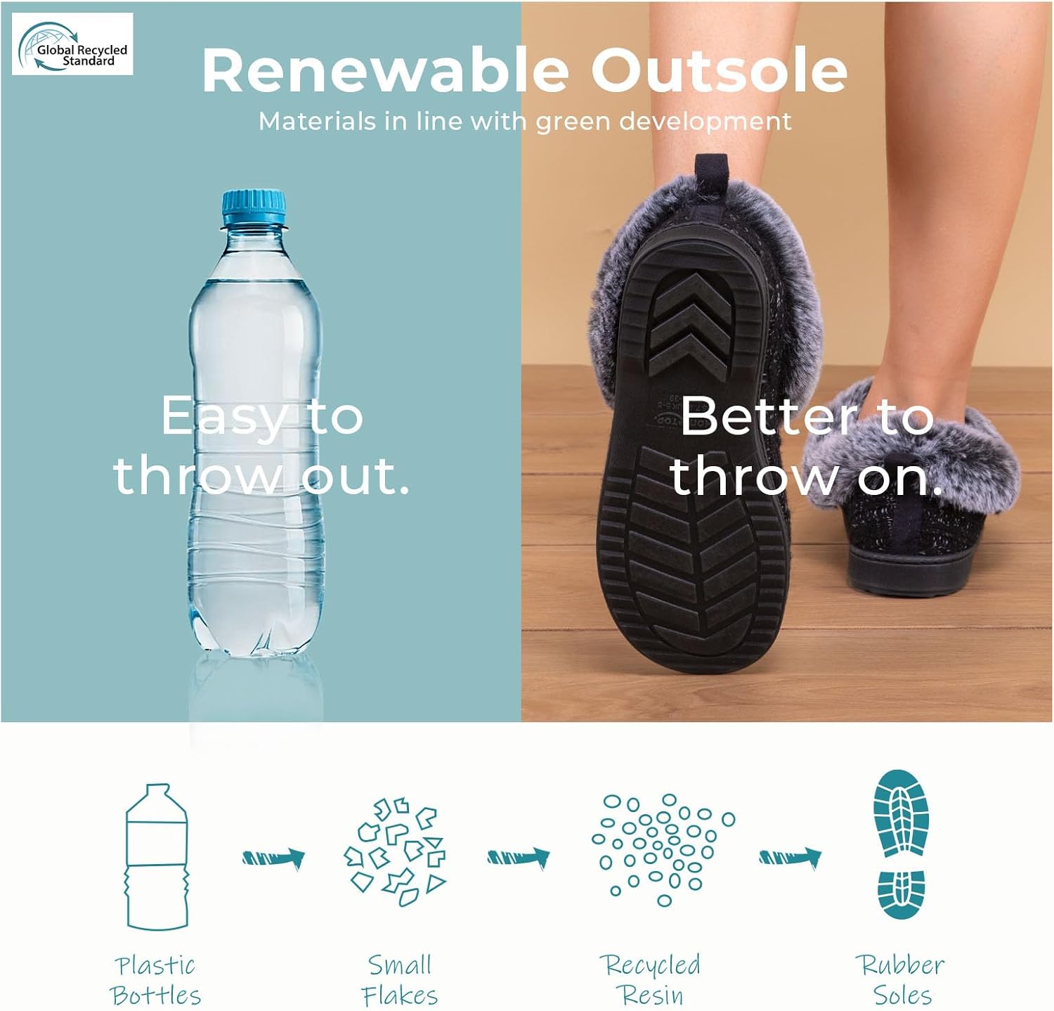 HomeTop Women's Cable Knit Slippers Breathable Warm Comfy Non-slip Indoor Outdoor House Shoes with Fuzzy Collar - Image 6