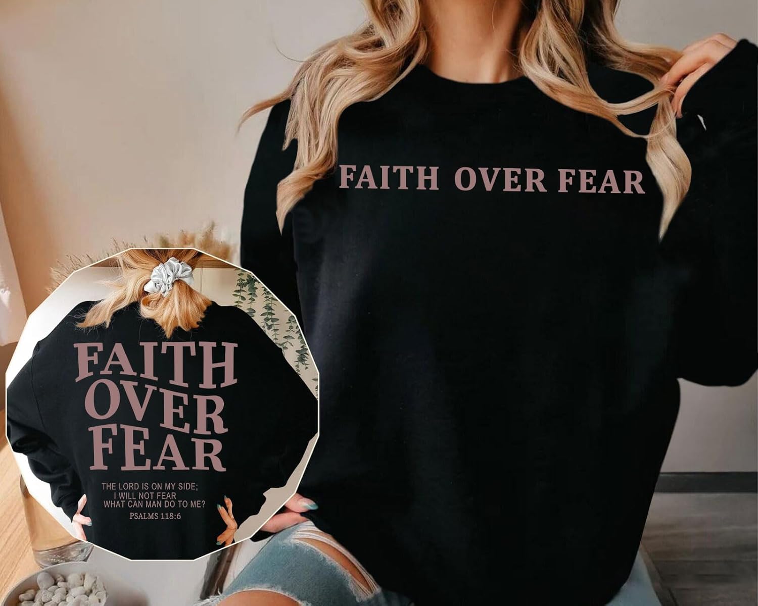 Faith Sweatshirt Women: Faith Over Fear Tshirt Sayings Sweatshrit Long Sleeve Pullover Tops - Image 3
